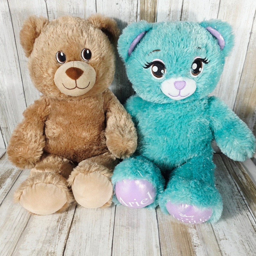 Build-A-Bear Disney The Little Mermaid Ariel Teal Sparkle & Brown Bear Set 16in